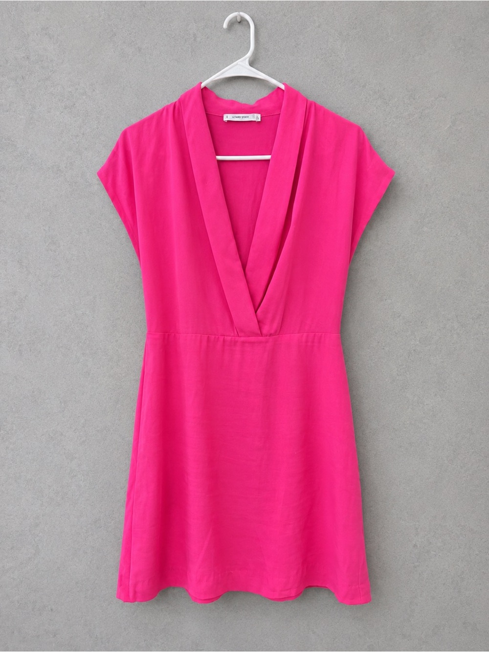 Mango MNG Fuchsia Pink V-Neck Sheath Dress Cap Sleeve Career Cocktail Small US 4